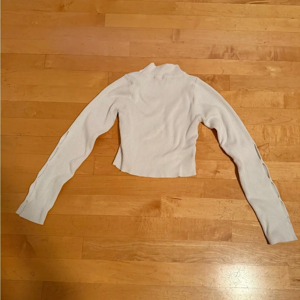White Ribbed Long Sleeve Top - Picture 5 of 5